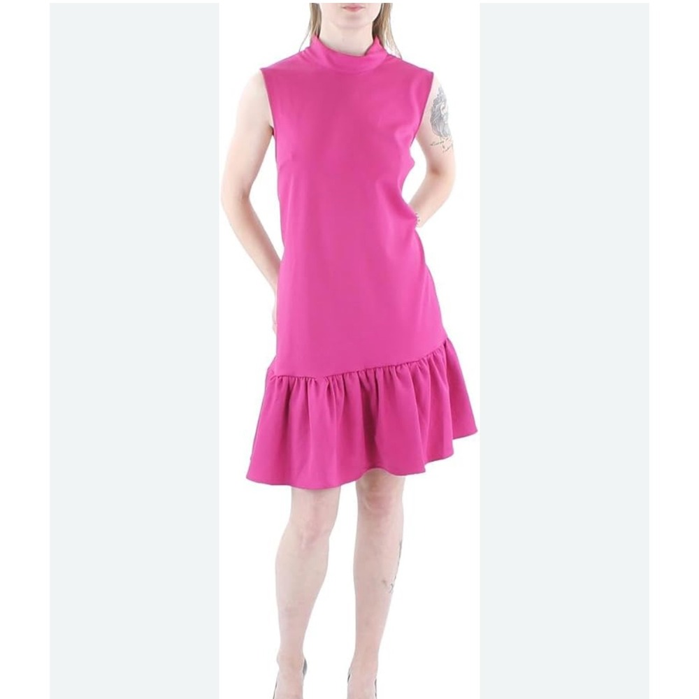 Trina by Trina Turk Ruffled Hem Sleeveless Dress Sz Small Pink Mock Neck New